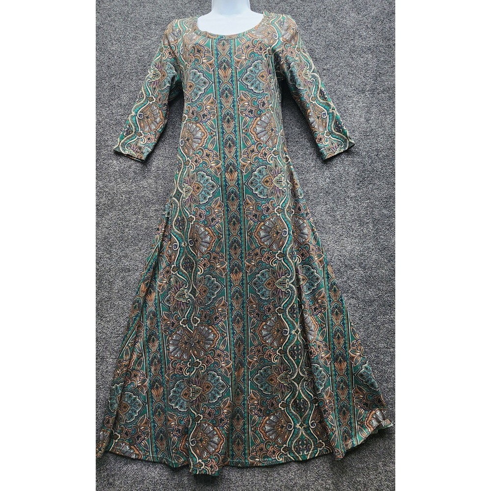 Soft Surroundings Cotton Modal Paisley Boho Swing Maxi Dress XS Small 3/4 Sleeve